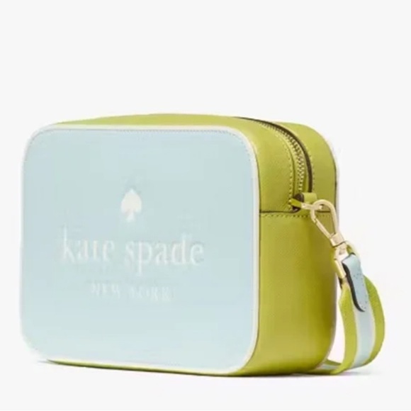 Kate Spade New York OH SNAP COLORBLOCK MINI CAMERA BAG GLOW BLUE GREEN STRIPE - Picture 4 of 8